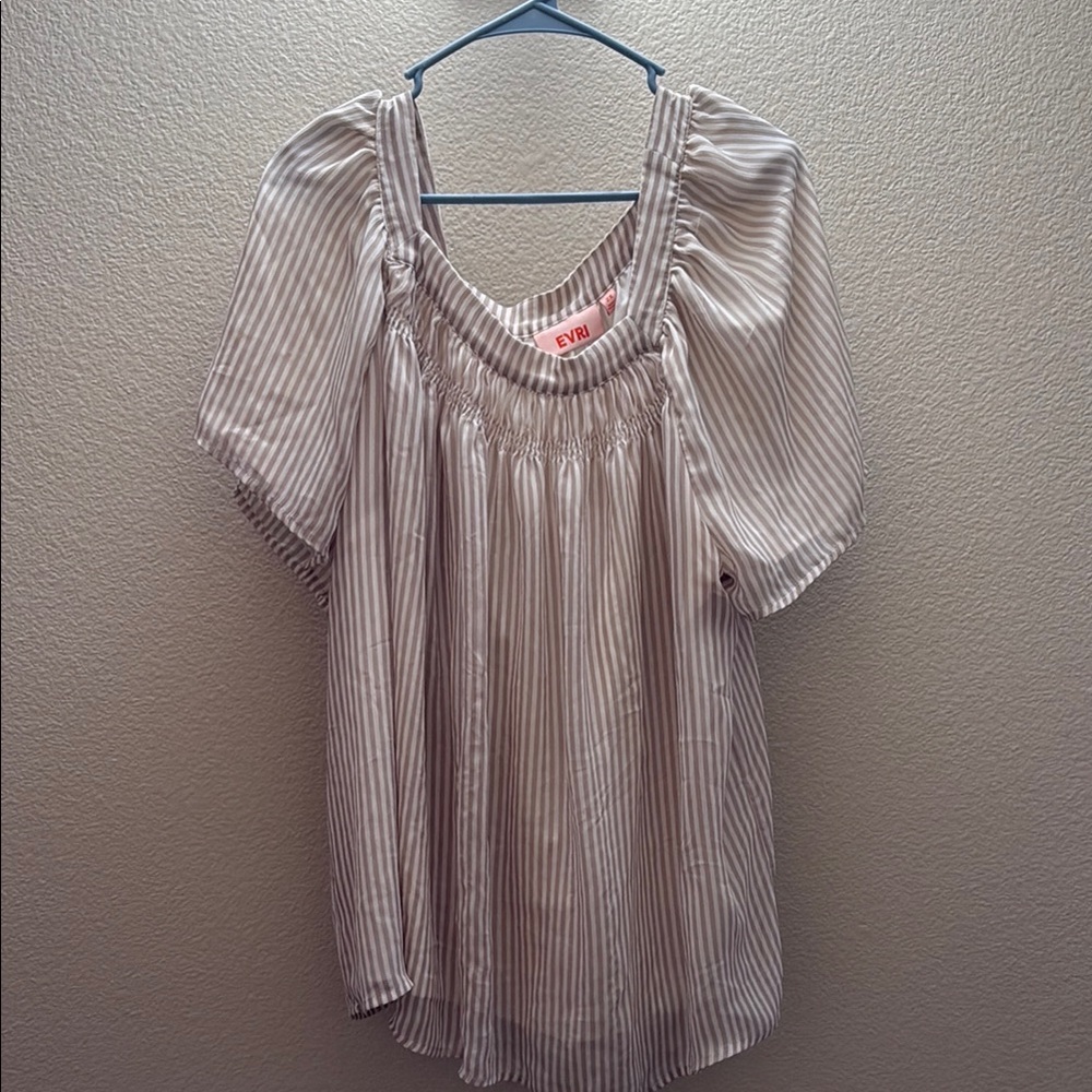 Striped Cream Blouse-Evri 2X